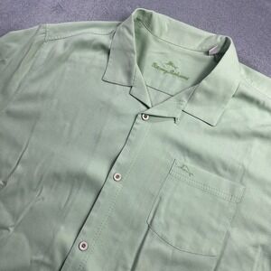 Tommy Bahama Shirt Men 3XL Green Silk Blend Hawaiian Button Up Camp Islandzone
